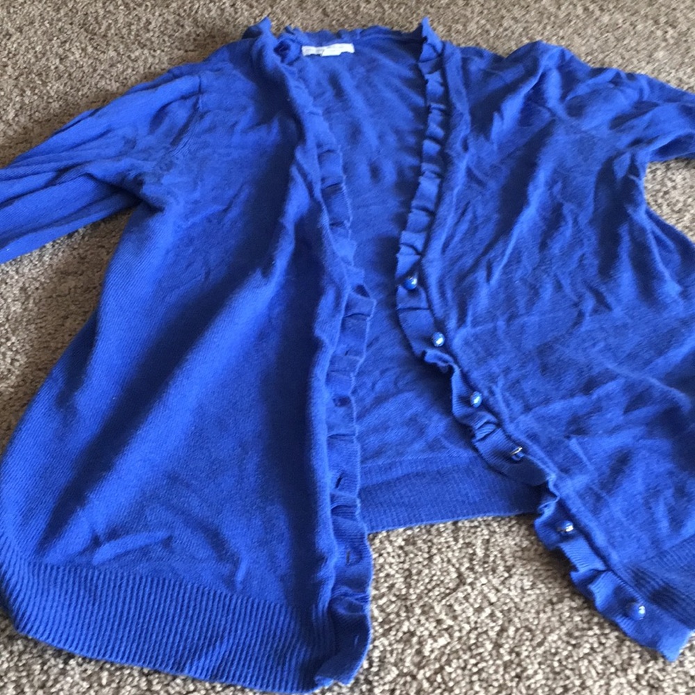 NY and Co. ruffled royal blue cardigan, sz L